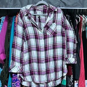 1x Ava & Viv plaid button down 3/4 shirt